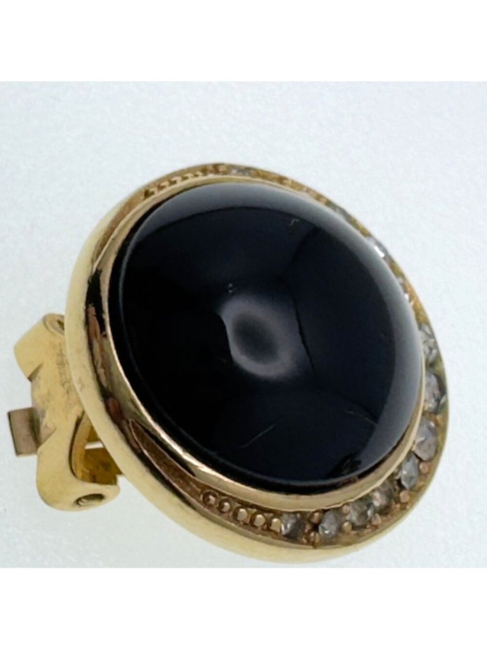 Authentic Dior Vtg 80s Black Onyx-Style Halo Clip-On Gold-Tone Crystal Earrings - Picture 9 of 11
